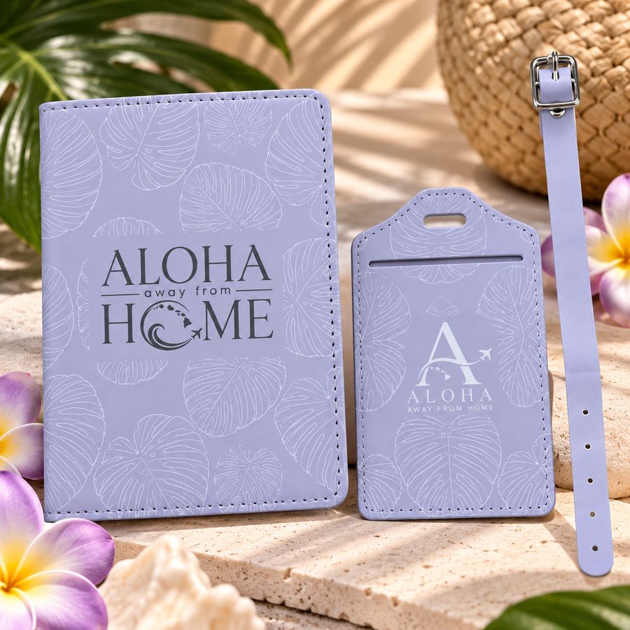 Holoholo passport cover and luggage tag set in lavender
